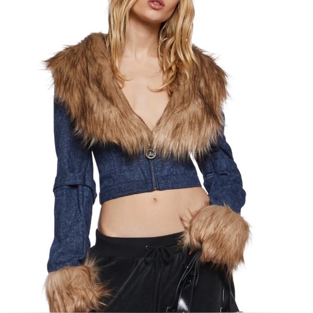 Jean Cropped Moto Fur Jacket - Medium